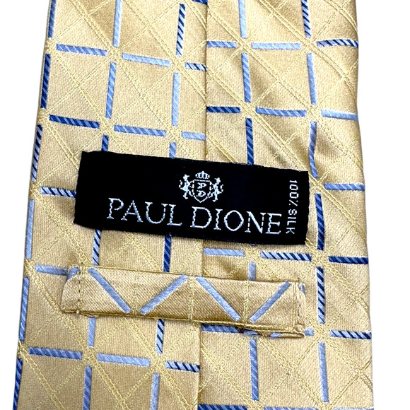 Paul Dione 100% Silk Dress Tie Gold Bold Check Window Pane Pattern 59" 4" - Picture 6 of 10